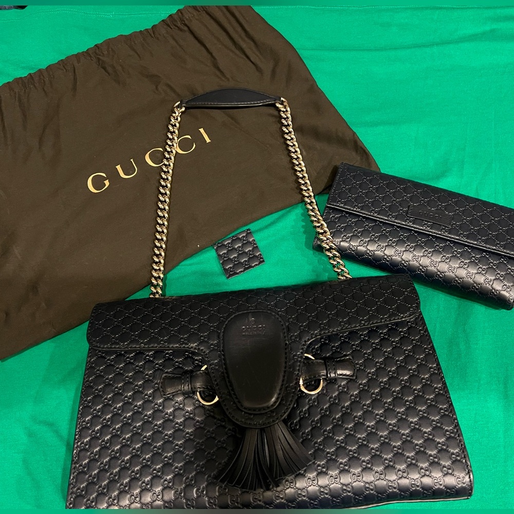 GUCCI Microguccissima Emily Chain Shoulder Bag AND wallet